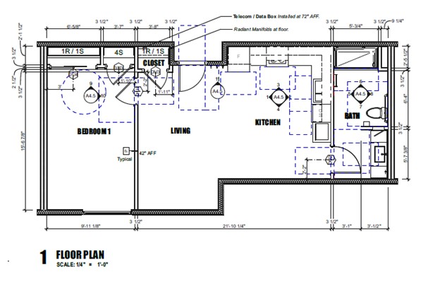 Floor plan for 1 bed, 1 bath